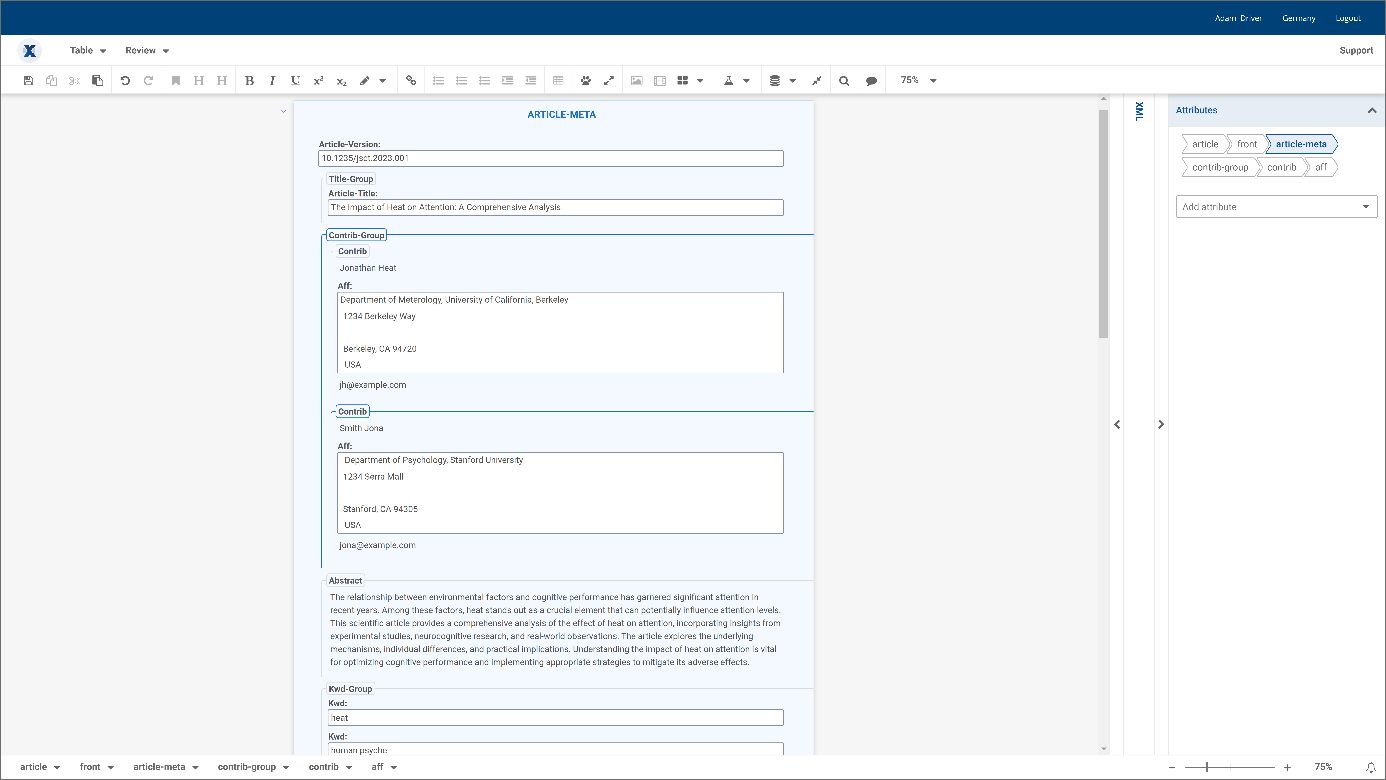 Screenshot of the Xeditor meda data