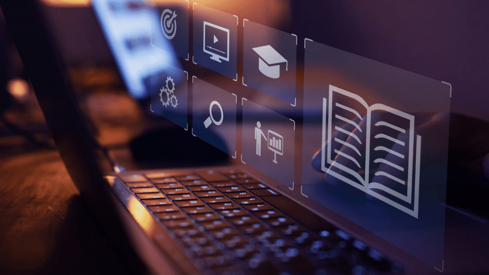 Laptop and scholarly publishing symbols