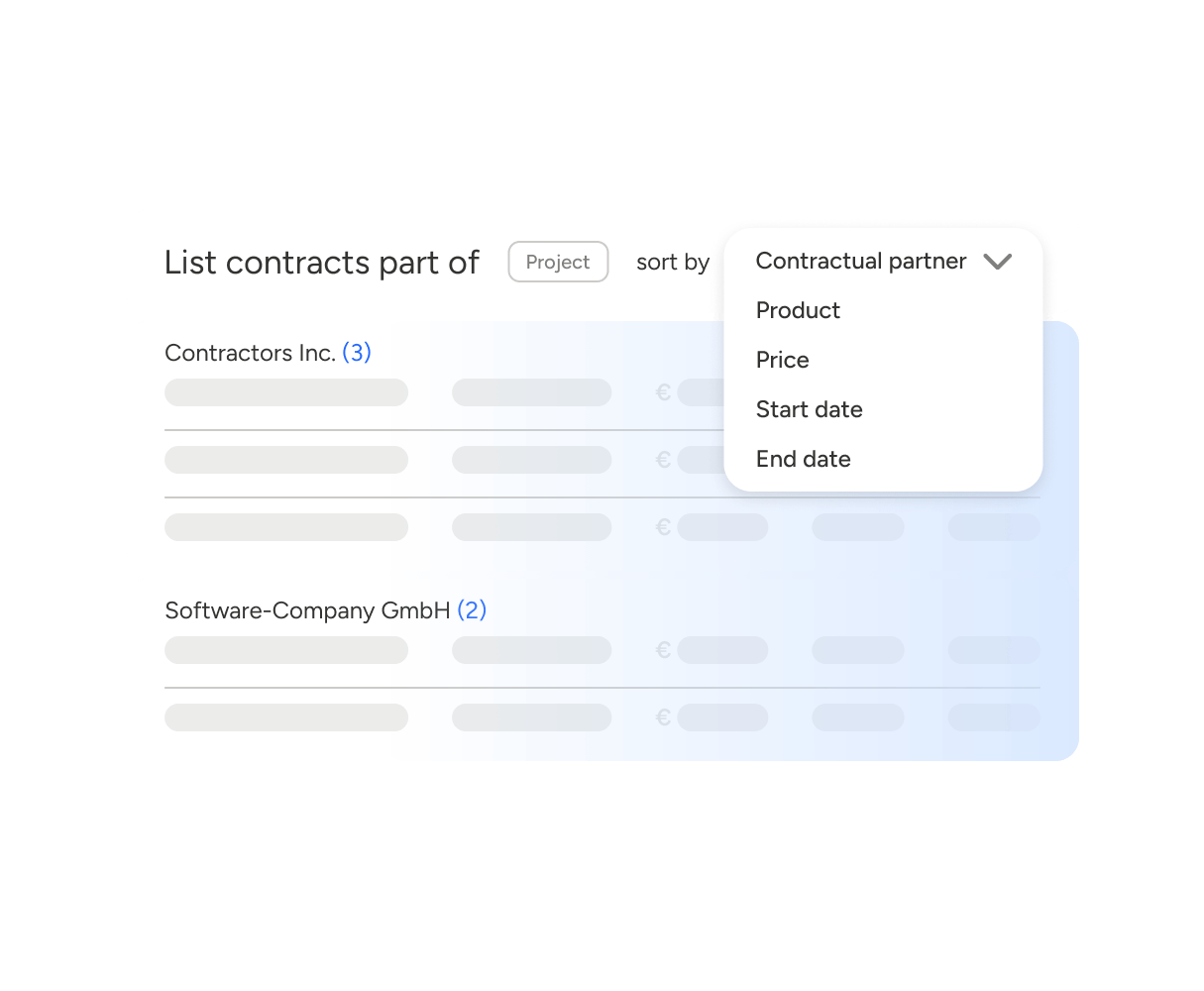 Illustration of contract overview with filter
