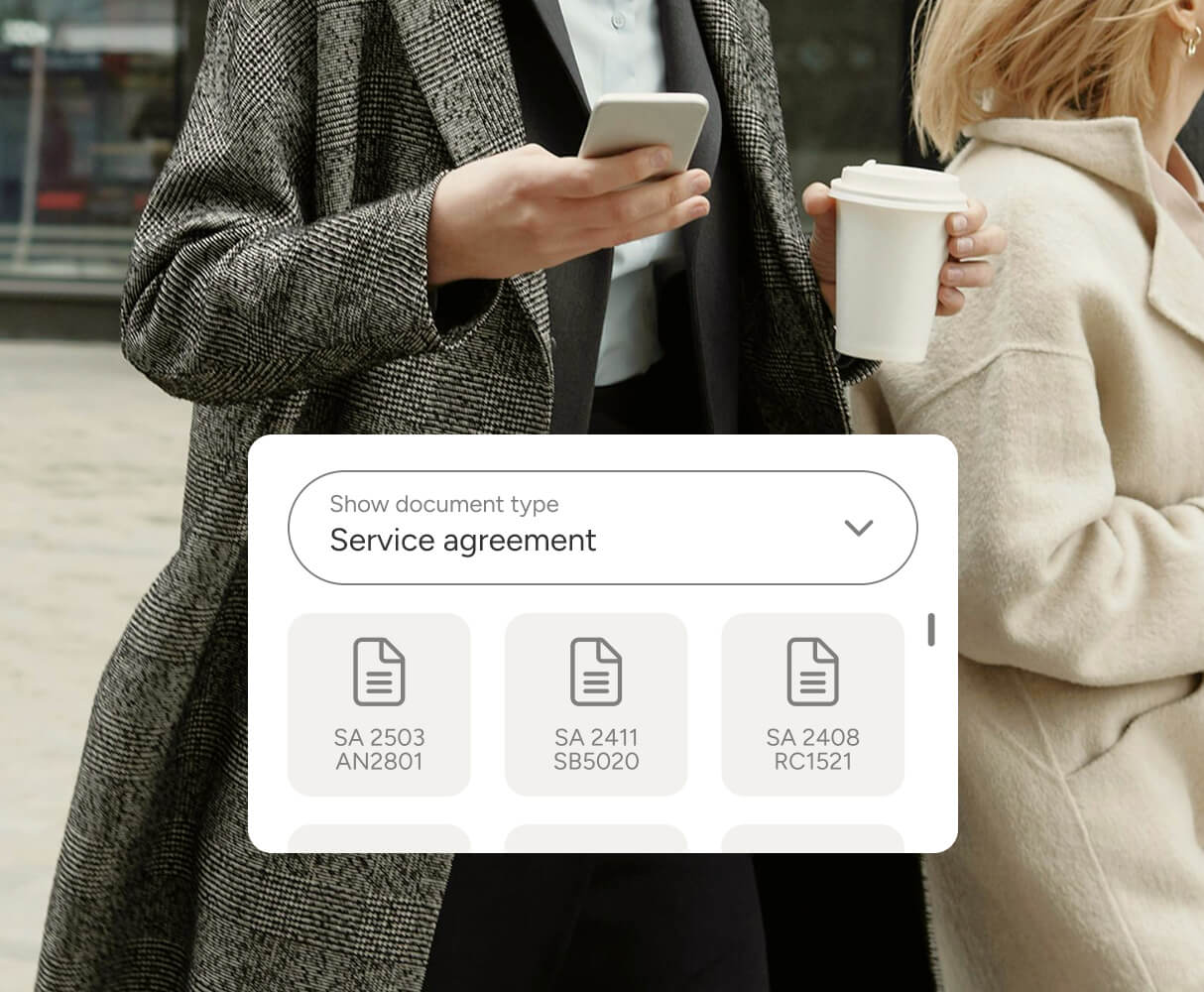 Illustration of contract overview with mobile device in background