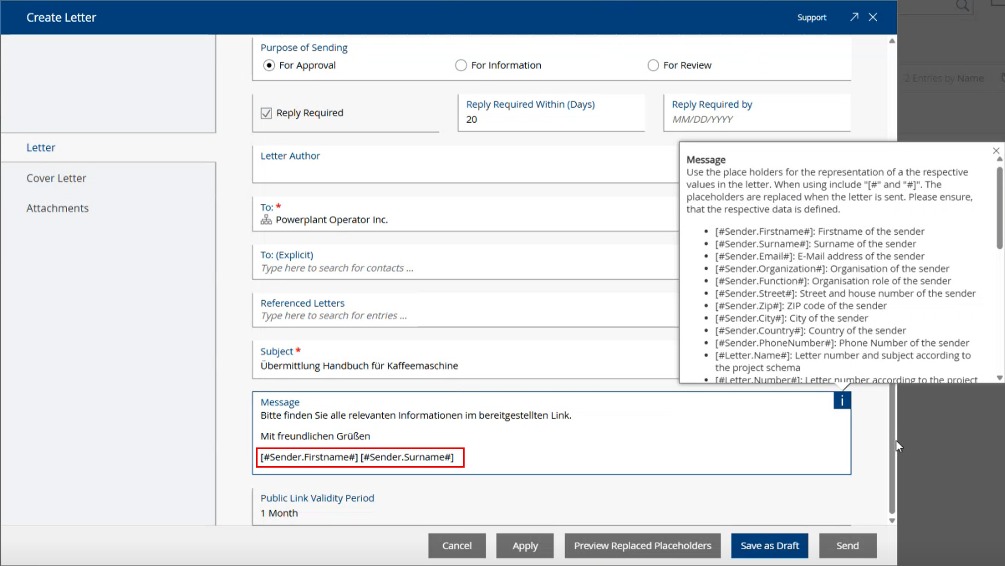 Ein Handbuchband per Geschäftsbrief versenden