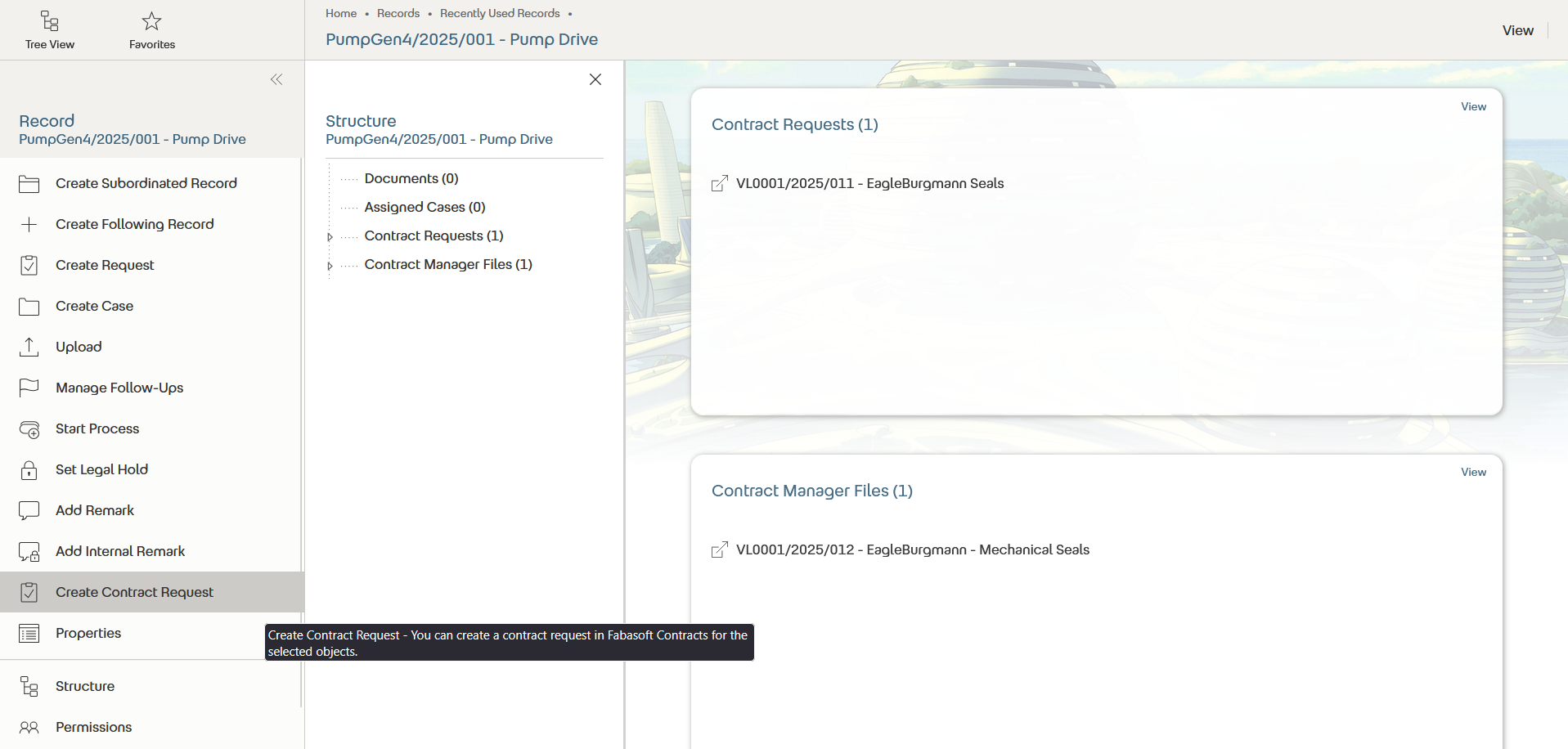 Create contract request in technical file management