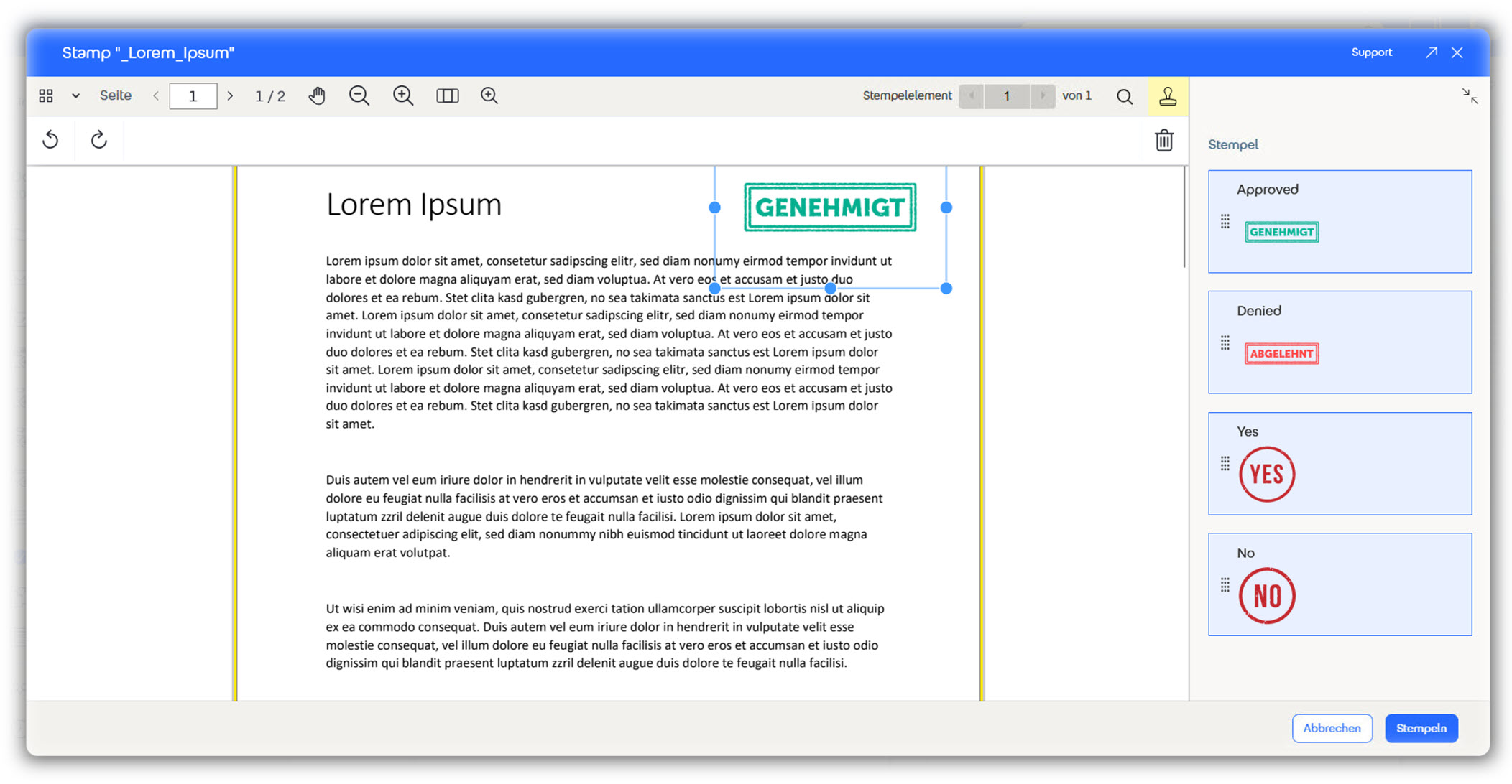 Beispiel eines statischen Stempels mit fixem Bildinhalt