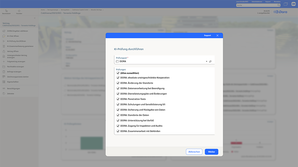 Screenshot Fabasoft Dora KI-Vertragspruefung