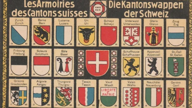 Alte Postkarte mit Kantonswappen der Schweiz